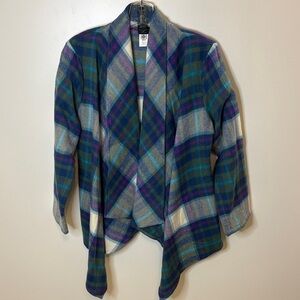 NWOT Pure Wool Scottish Tartan Open Front Cardigan w Pockets